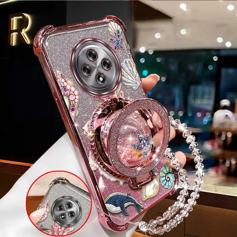 3-Piece Set: Beautiful Shell Phone Case with Lanyard and Stand