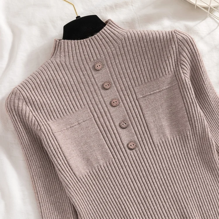 white sweater Womens Sweaters 2022 New Fashion Button Turtleneck Sweater Women Soft Knitted Ladies Sweater Winter Tops Pullover Jumpers Ladies vintage sweaters