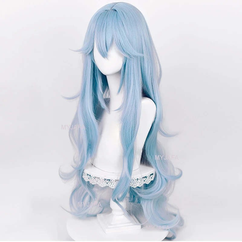 Фото Парик для косплея аниме Ayanami Mei из ЭВА, 100 см, длинные голубые волнистые термостойкие синтетические волосы, парик, шапочка, шпилька №3