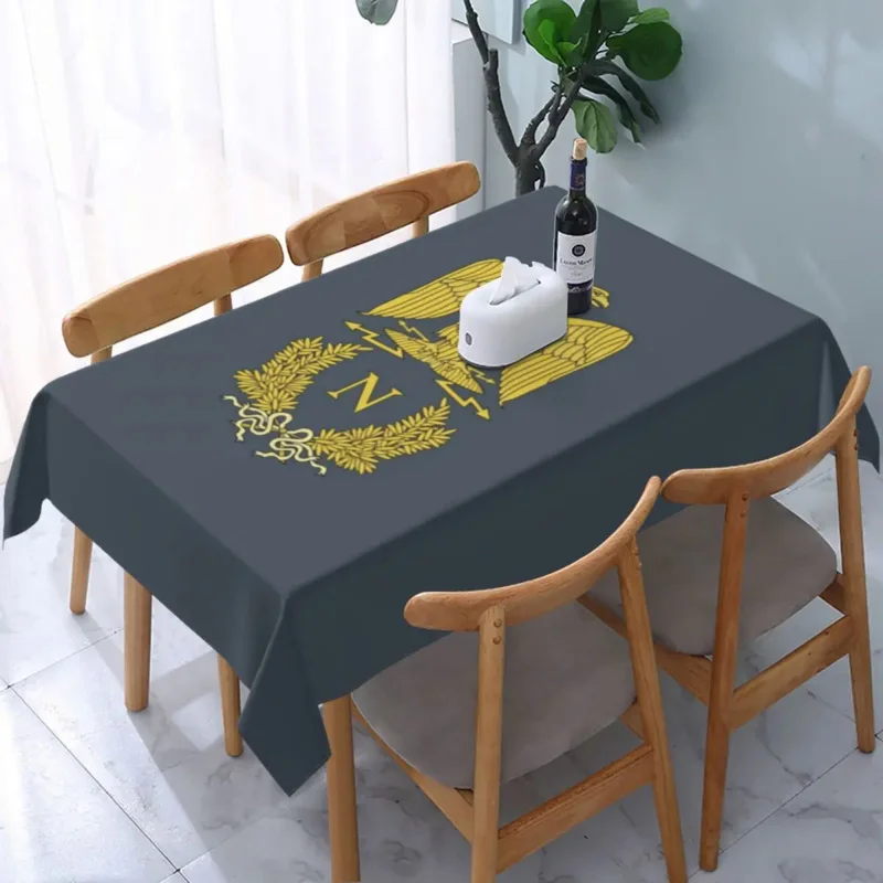 

Rectangular Oilproof Napoleon Bonaparte Emblem Table Cover France French Empire Table Cloth Backing Edge Tablecloth for Picnic