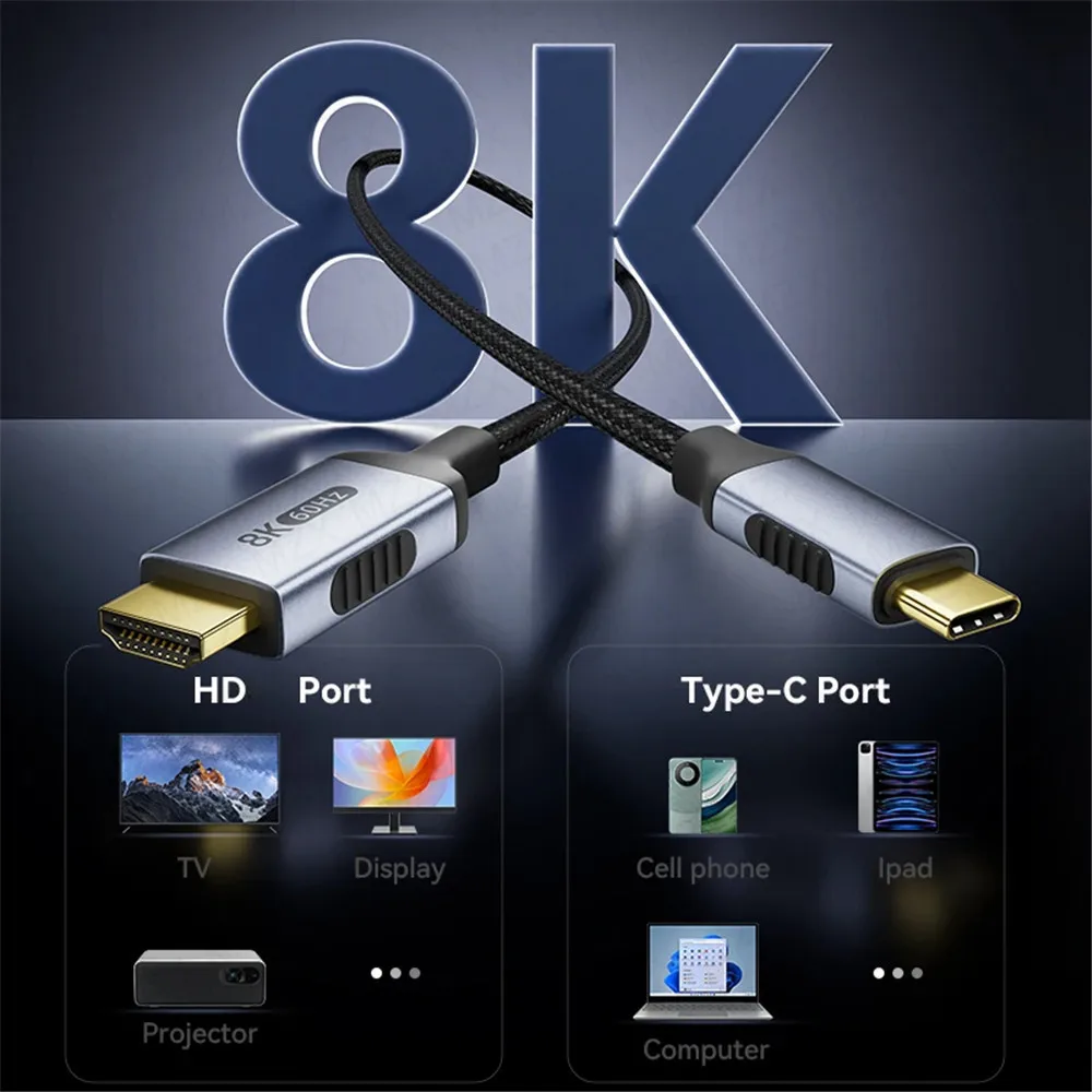 Premium USB-C to HDMI Cable - 8K/4K UHD Display Converter, 120Hz Refresh, Multiple Lengths Available