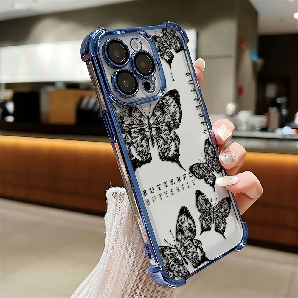 Elegant Butterfly Black Purple Plating Anti-Fall Phone Case