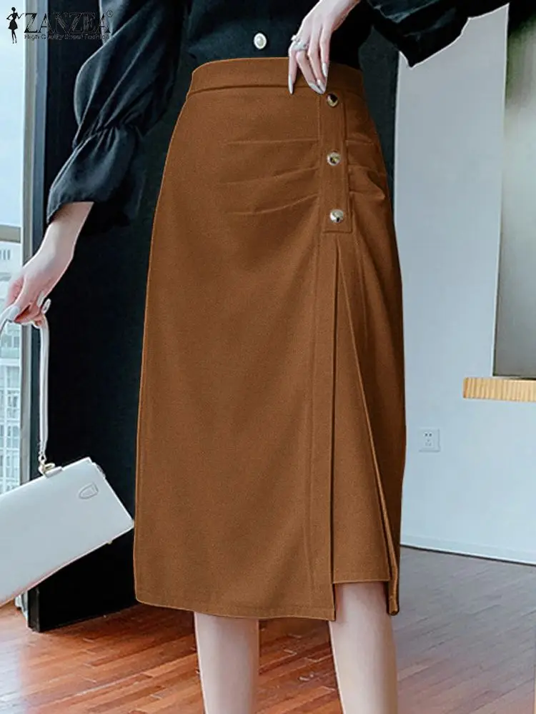 

Юбка-карандаш ZANZEA Женская до колена, Модная элегантная офисная одежда, облегающая юбка с высокой талией и рюшами, лето 2023