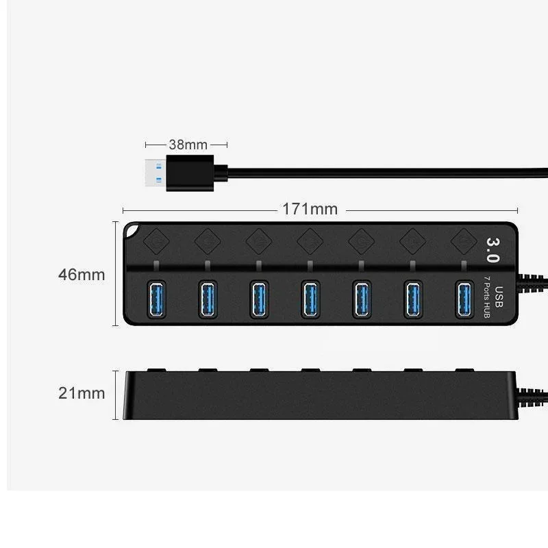 7-Port USB Hub with Switches and LED