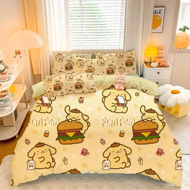 

Комплект постельного белья Sanrio из 4 предметов, милый мультяшный пуриновый комплект из чистого хлопка с помпоном для мужчин и женщин, для студентов, Домашний Комплект из трех предметов
