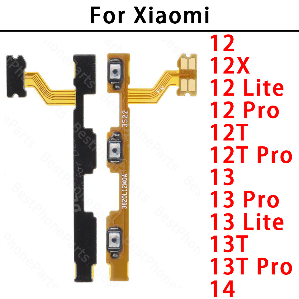 For Xiaomi 12 12X 12T 13 13T 14 Lite Pro Xiaomi12 Xiaomi13 Xiaomi14 Side Button Switch Volume Key Power On Off Flex Cable Parts