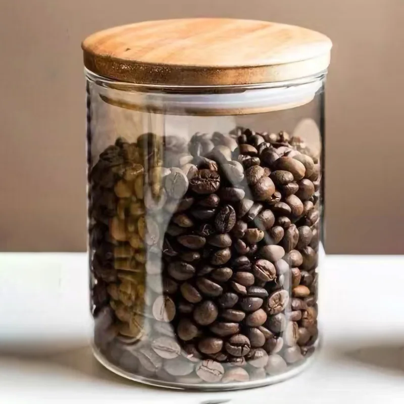 Tea Canister Airtight Container Mini Wooden Lid Glass Coffee Beans Portable Food Storage Container Candy Jar 100ML