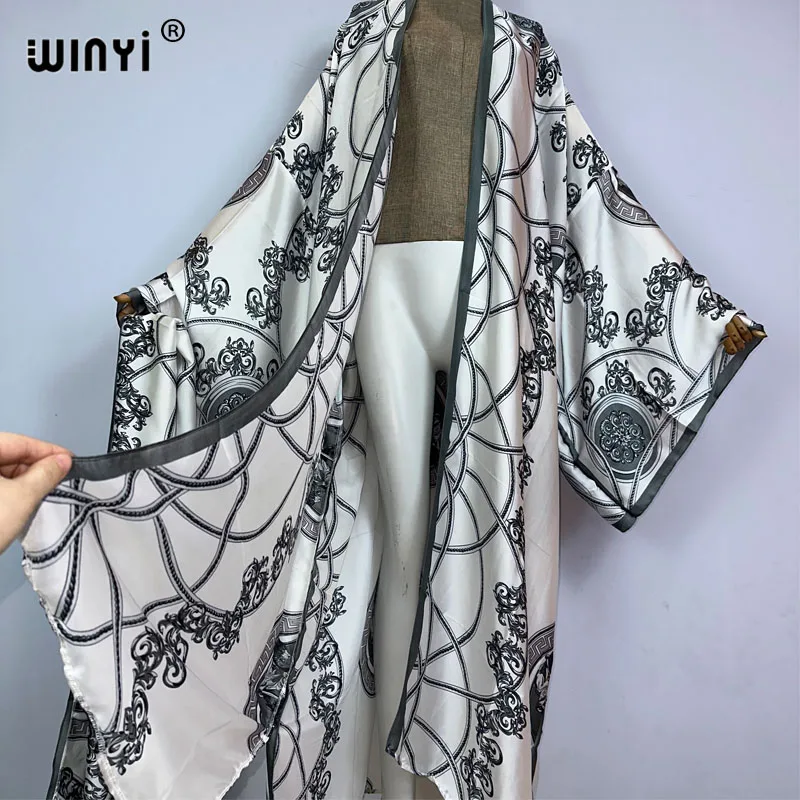 2023 KUWAIT WINYI new Muslim coat Boho Print Self Belted Front Open Long Kimono kaftan Beach Tunic Women Wrap Dresses 5