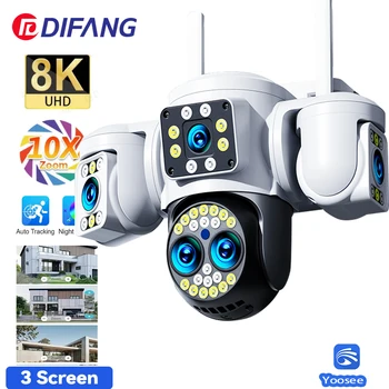 New 8K WiFi Camera Outdoor 10X Zoom Three Screen PTZ Video Surveillance Yoosee Street Dome 16MP Security-Protection CCTV Cameras 1