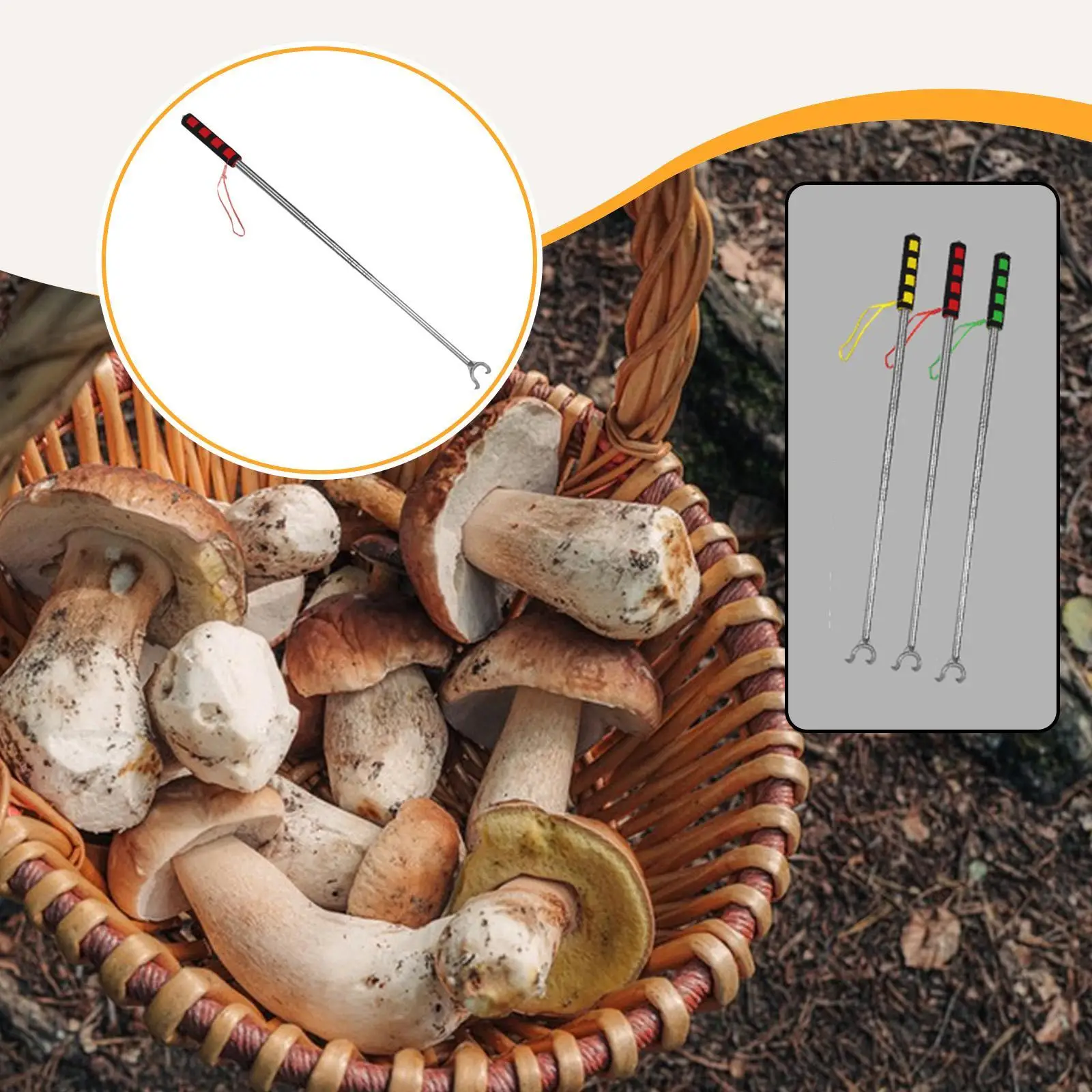 Mushroom Foraging Picker 2 Hooks Sturdy Handheld Adjustable Retractable Ergonomic Handle Mushroom Picking Tool Reaching Aid