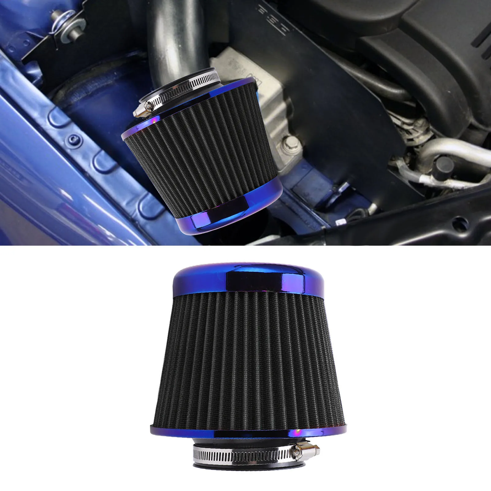 Car-Intake-Air-Filter-3in-76mm-High-Performance-Washable-Reusable-Cone ...