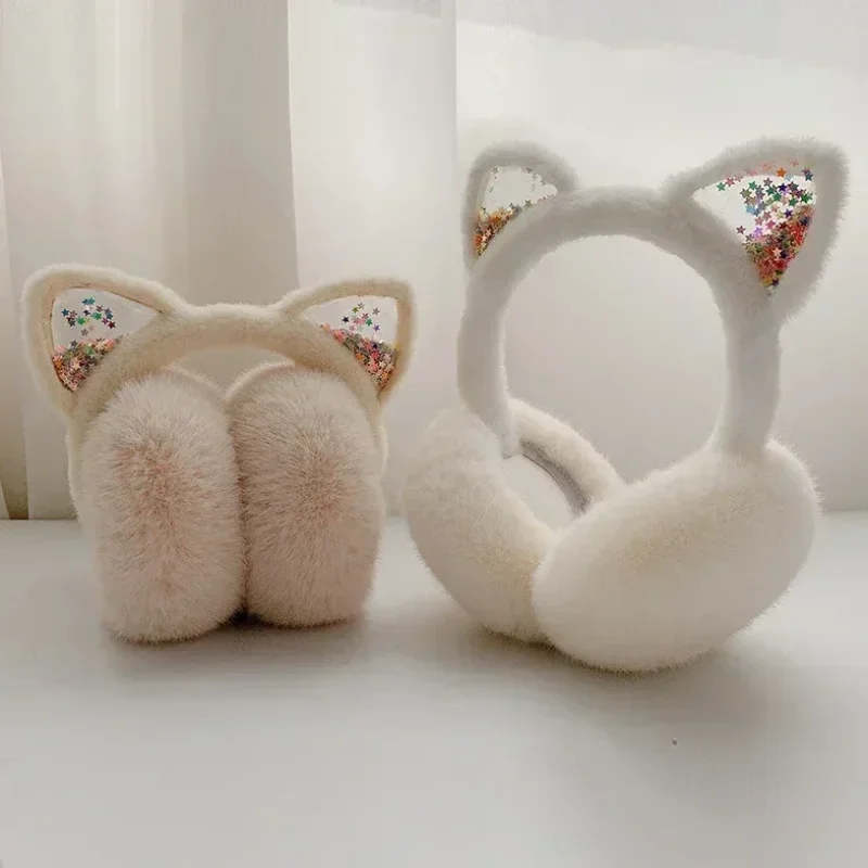 Girl Winter Cat Ear Earmuffs Foldable Warm Protect Cute Faux Fur Soft Fluffy Earcap Korean Style Children Ear Cover Muff children earmuffs
