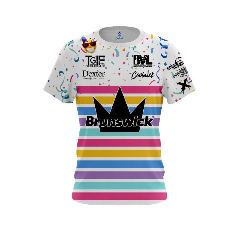 Neues Brunswick Rainbow Confetti Party Bowling-Trikot für Herren, kurzärmeliges Performance-Sport-T-Shirt, lässige Streetwear-Oberteile