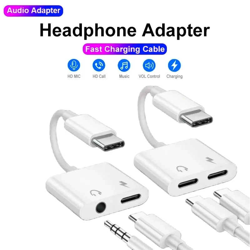 Universal 2-in-1 USB-C Audio and Charging Adapter