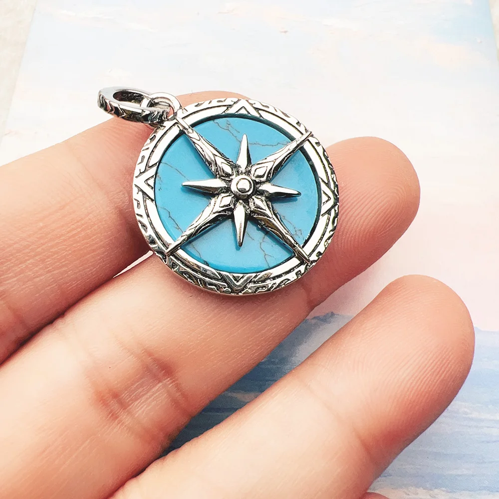 Compass Turquoise Pendant Brand New Fine Jewelry Bijoux Accessories 925 Sterling Silver Vintage Gift For Woman Men