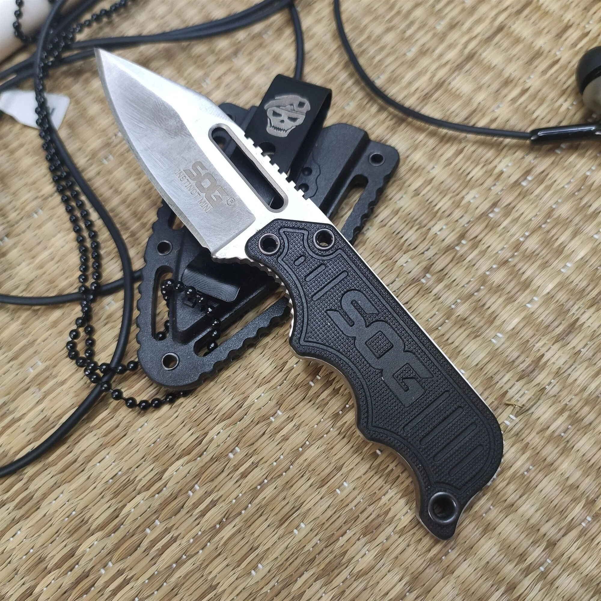 SOG Pocket EDC Small Fixed Blade Knife Instinct Mini Neck Knife Satin
