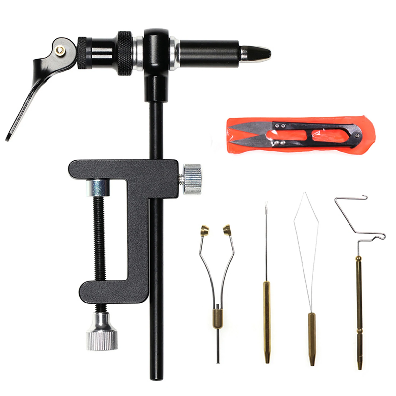 

Fly Tying Tools Combo Kit Fly Tying Vise Bobbin Holder Threader Needle Whip Finisher Scissors Durable Metal 360 Degree Rotation