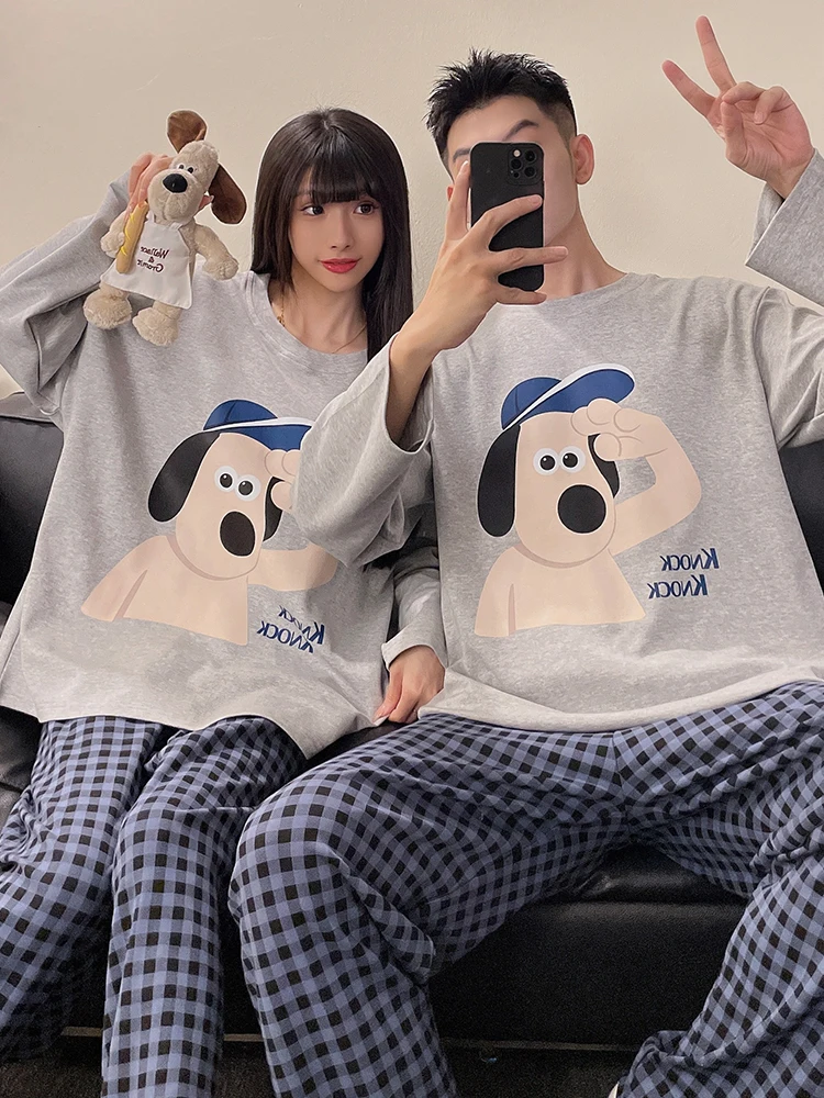 DAIMELU الربيع ملابس خاصة مجموعة الخريف زوجين منامة المرأة القطن طويل الأكمام بنطلون ملابس نوم الرجال الكرتون في سن المراهقة المتسكعون