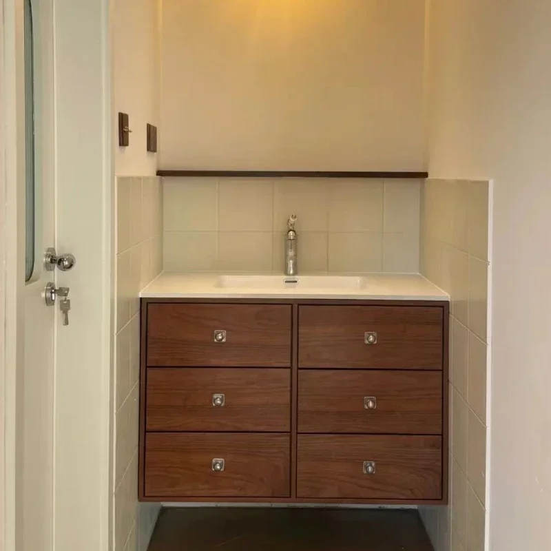 

Винтажный шкаф под раковину из массива дерева с раковиной и встроенной раковиной, простые Шкафы для ванной комнаты, мебель для ванной комнаты