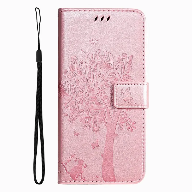 Charming Cat Tree Wallet Case with Card Slots and Protective Cover