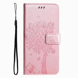Charming Cat Tree Wallet Case with Card Slots and Protective Cover - P40 (Rose Gold)