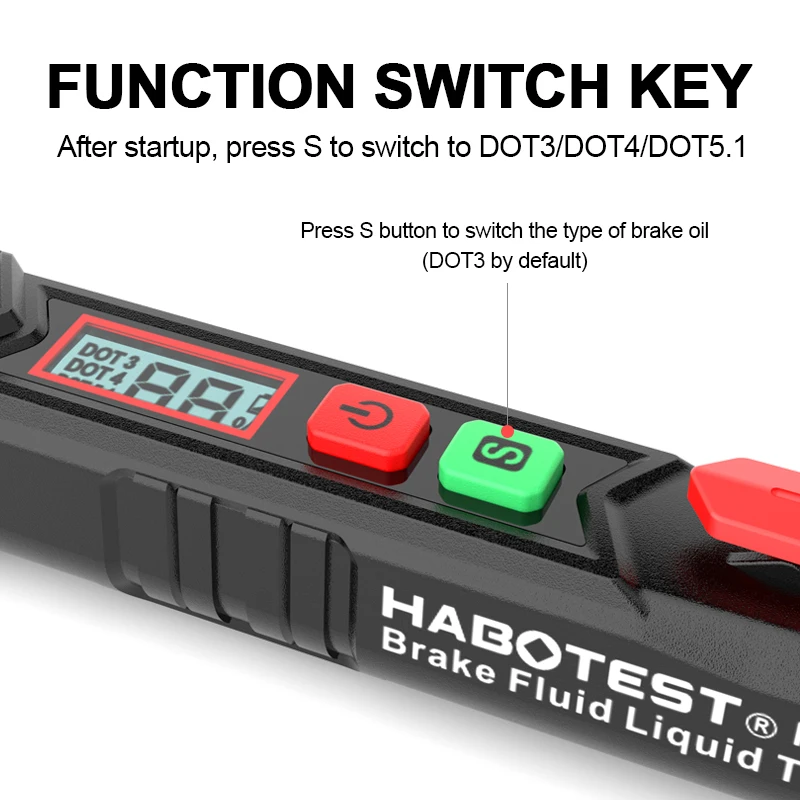 Car Brake Fluid Tester Auto Digital for DOT3/DOT4/DOT5.1 Accurate Oil Quality Check Pen Sound Light Alarm