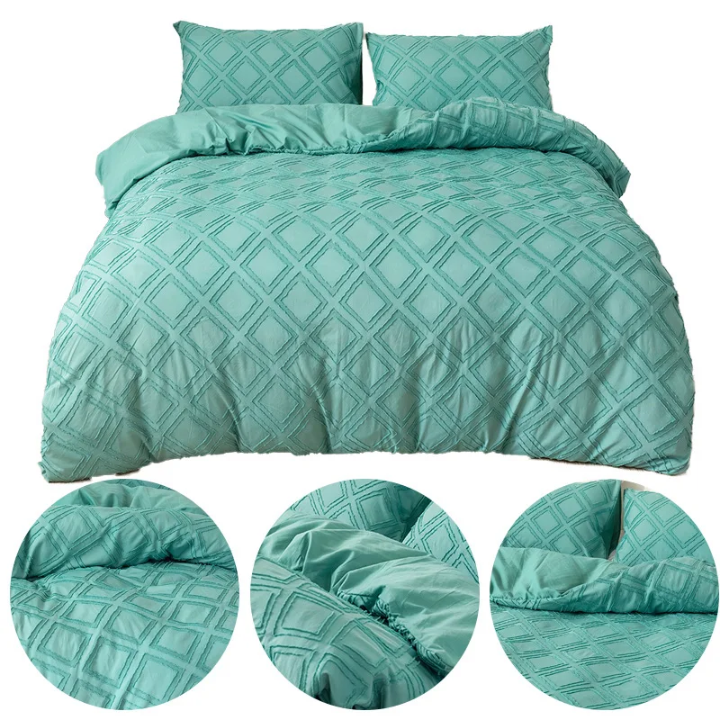

2/3PCS Microfiber Tufted Duvet Cover Boho Textured Duvet Cover Geometric Pattern Duvet Cover with Corner Ties & Zipper Closure