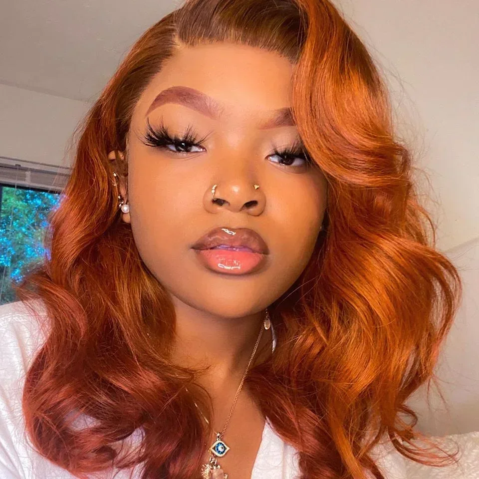 Ginger Orange BOB Human Hair Lace Frontal Wig Pre Plucked Loose Wave Short Wigs for Women 13x4 Curly Bob Perruque Cheveux Humain