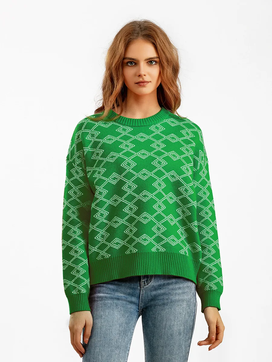 

Plaid Green Sweater Cardigans Full Sleeves Knitted Loose Casual Winter Jumpers Thick Fabric Tops