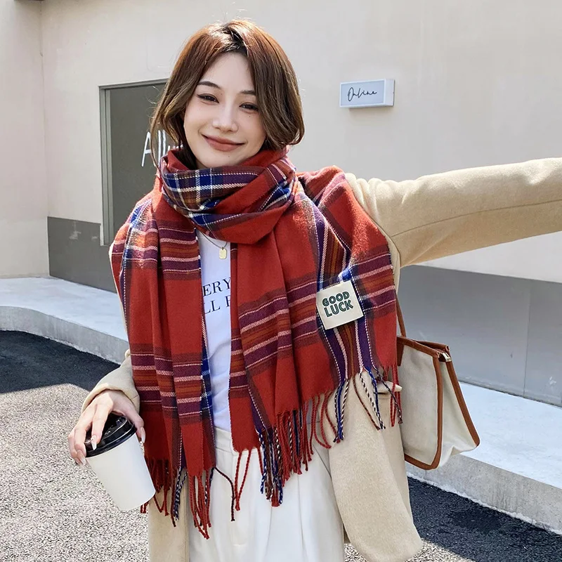 New Plaid Cashmere Scarf for Men and Women Autumn and Winter Korean Version Wind Warm Air Conditioning Tassel Luxury Shawl Scarf
