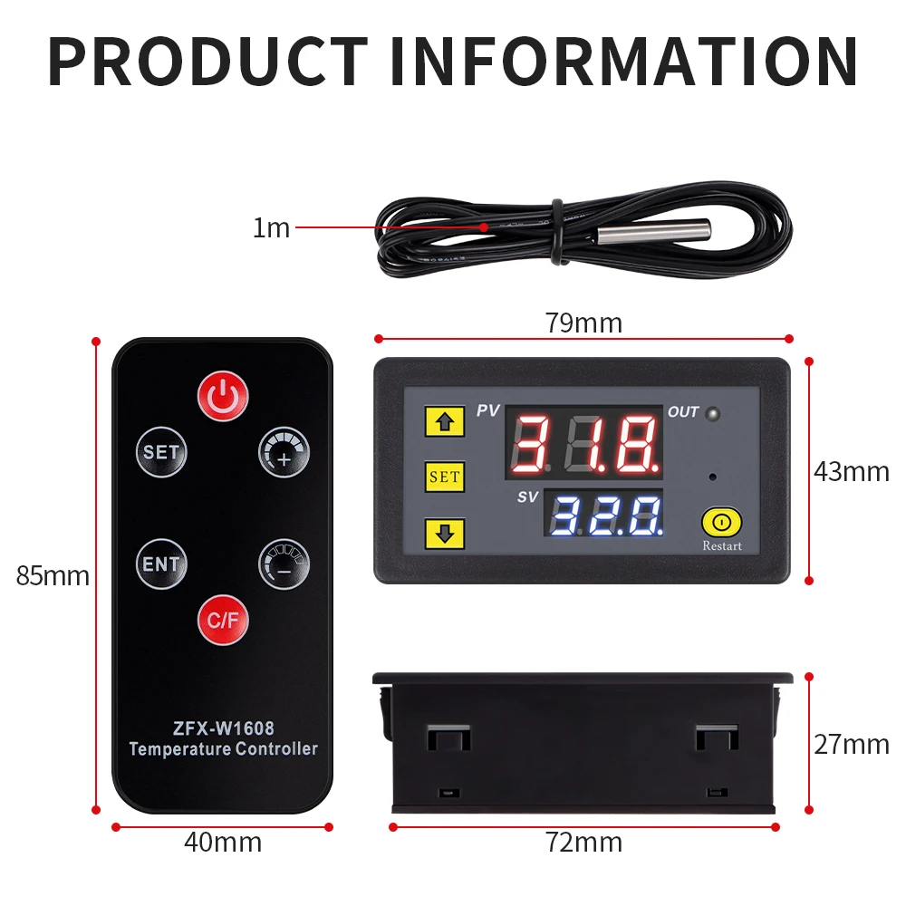 Digital Remote Control Temperature Controller DC12V Thermostat