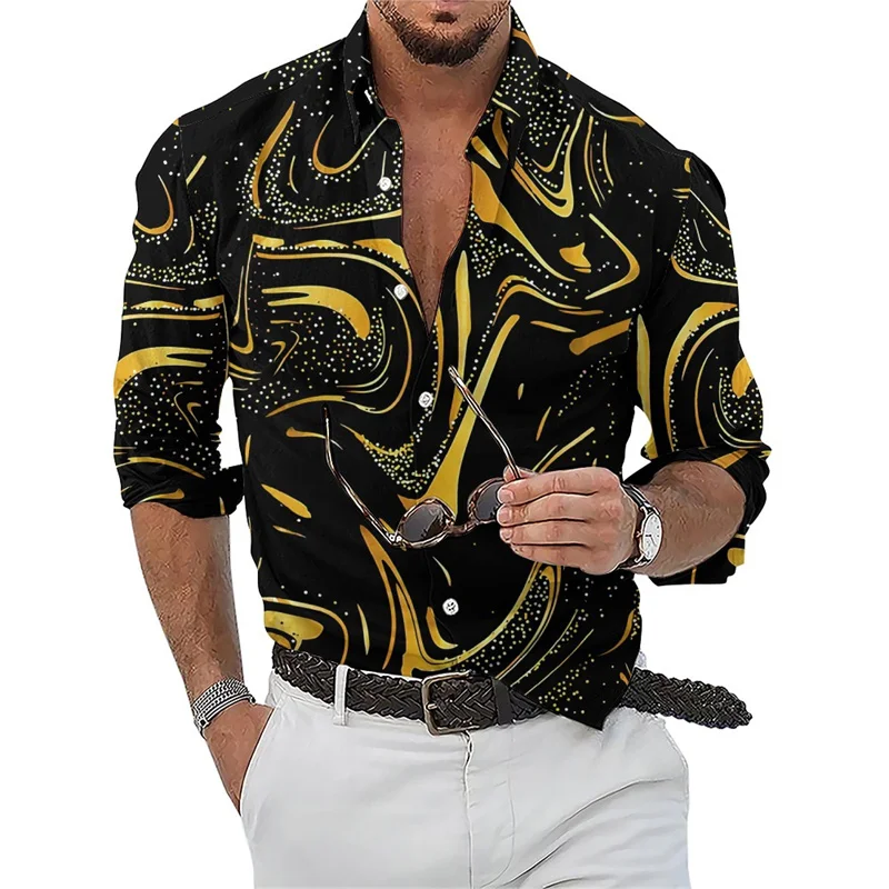 3D printed turbulent pattern men's Cardigan trend brand long sleeve casual shirt new button holiday fashion shirt