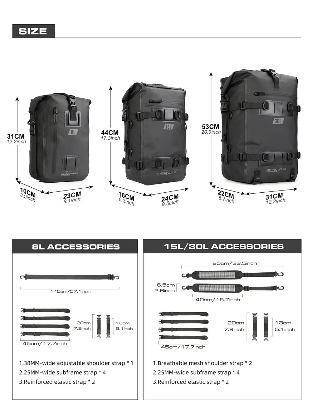 Rhino walk Motorrad Heck tasche 8l/15l/30l 100% wasserdichter Motors eiten sitz Tank tasche Sattel tasche Motorrad Rucksack Koffer – Detail 10