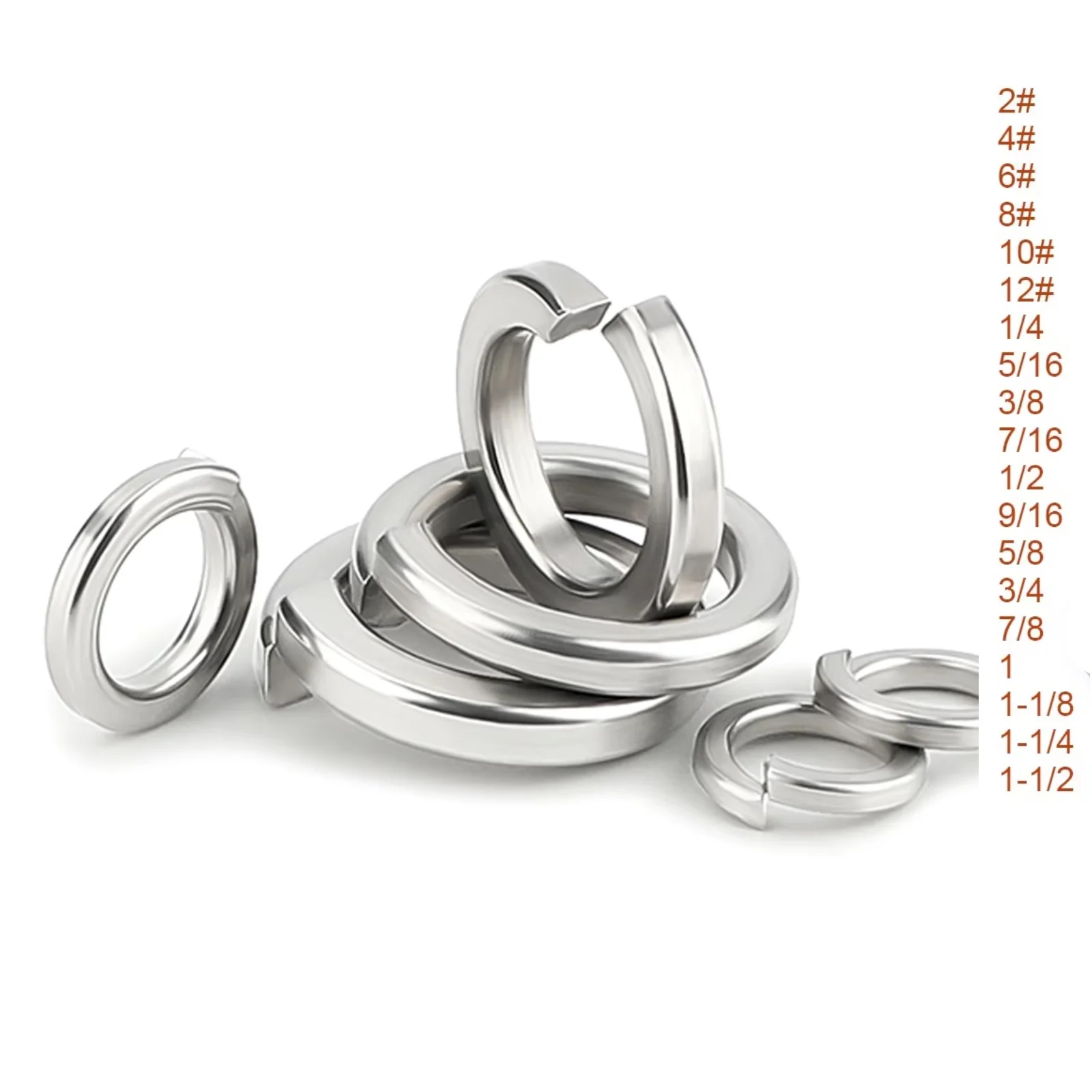 1/100pc 2# 4# 6# 8# 10# 12# 1/4 5/16 3/8 7/16 1/2 304 Stainless Steel US UK Standard Spring Washer Split Lock Elastic Gasket