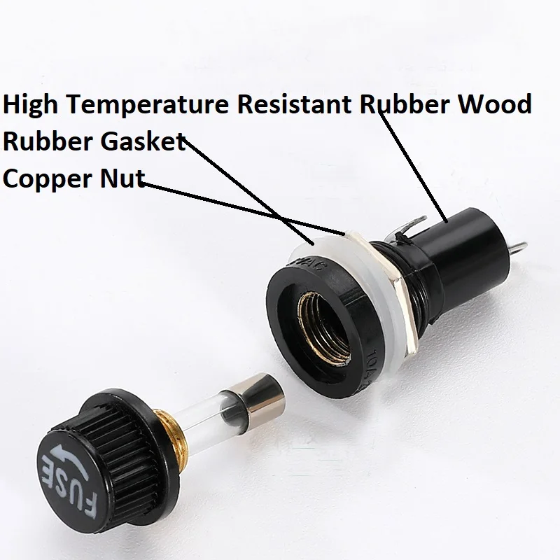 Glass Tube Fuse Holder Bakelite Fuse Holder High Temperature Resistant With Glass Tube 5x20 6x30 Black Knob M12 M14 Nut Fuse Holder 250V 10A