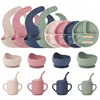 Muti-Color Silicone Tableware Combo For Kids Baby Feeding Sets Childrens Meal Training Set Bowls Plates Spoons Forks Bibs Cups