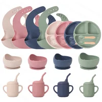 Muti-Color Silicone Tableware Combo For Kids Baby Feeding Sets Childrens Meal Training Set Bowls Plates Spoons Forks Bibs Cups