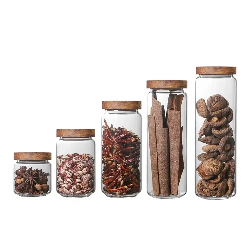 1Pcs Glass Food Storage Jars,Food Containers with Airtight Bamboo Wooden Lid for Cookies,Nuts,Coffee Beans,Cereal,Glass Canister 5