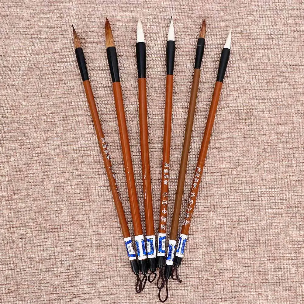 Writing Brushes Traditional Chinese White Clouds Bamboo Wolf's Hair Writing Brush for Calligraphy Painting Practice 6pcs