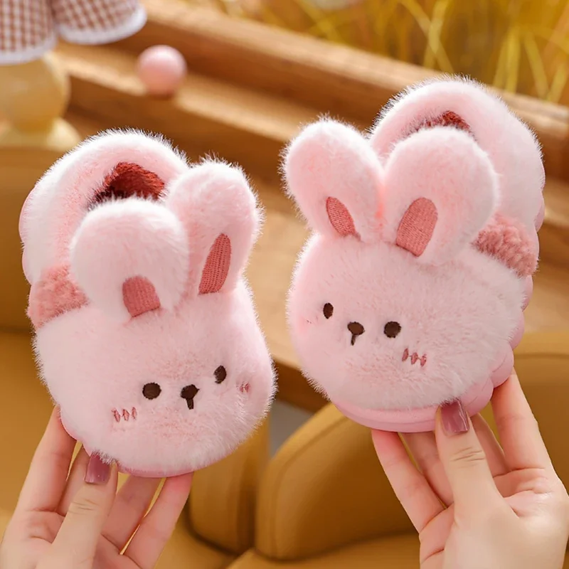 Plush Slippers Children's Cartoon Animals Heel Wrap Soft Sole Non-slip Winter Warm Indoor Home Cotton Shoes