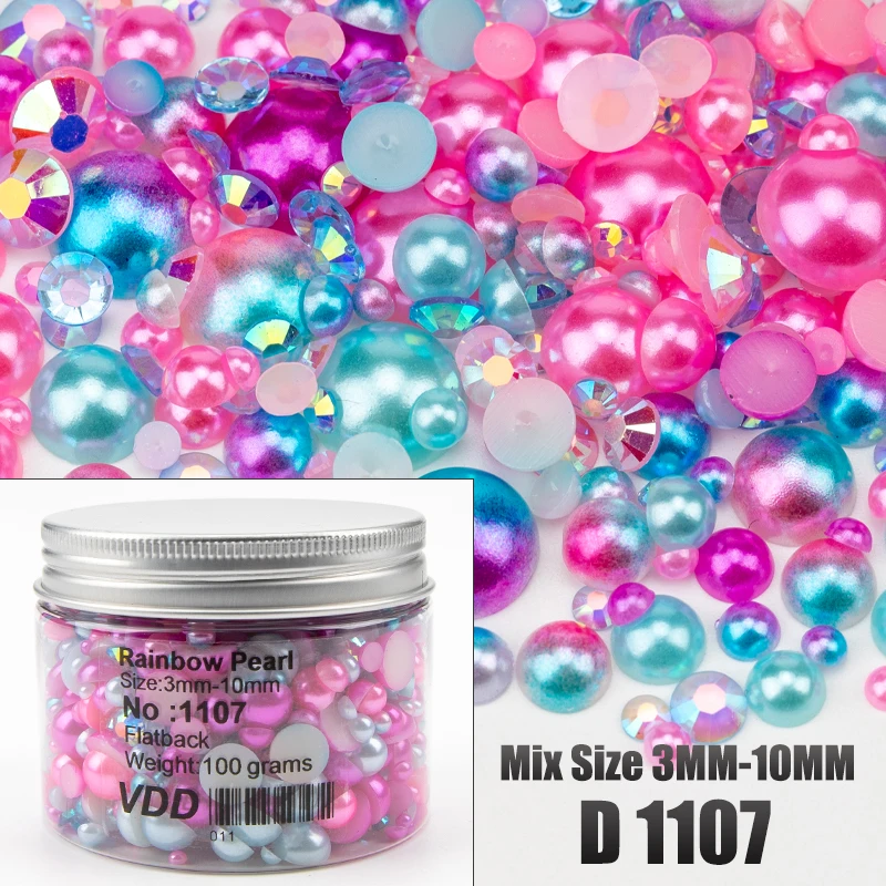 Vdd 30/60/100/200g Großhandel Mix Größe abs halbrunde Perlen Flatback Perlen Farbe Harz Strass Nail Art Crafts DIY Dekoration – Detail 13