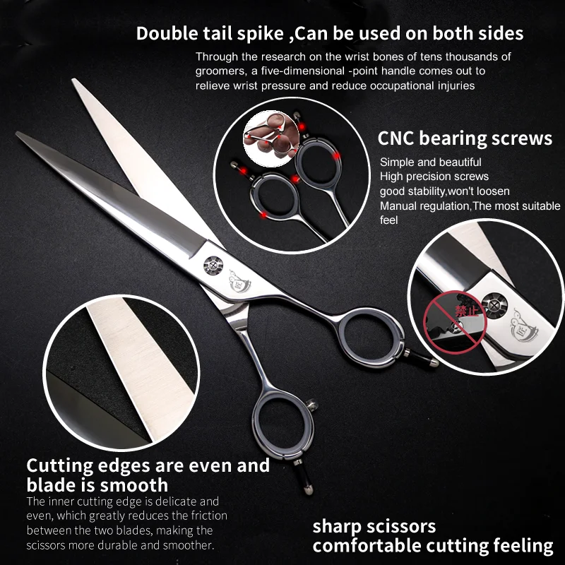 Crane 7.5 Inch Professional Grooming Wide Scissors Straight Shear for Dogs Pet Grooming VG10 for Medium And Large Dogs