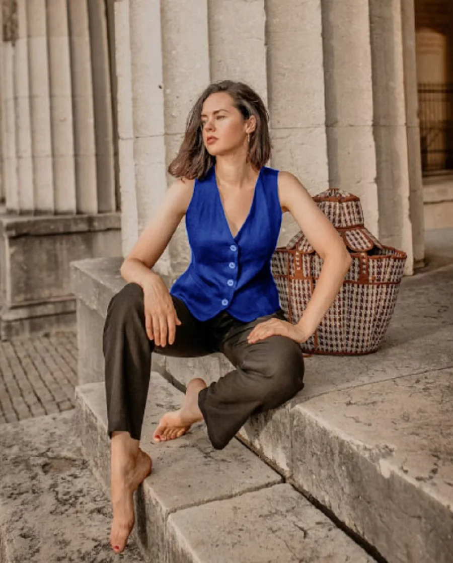 Women's Linen Vest Summer Knit Vest for Women Fashion 2024 Single Breasted Sleeveless Retro and Elegant Youthful Woman Clothes