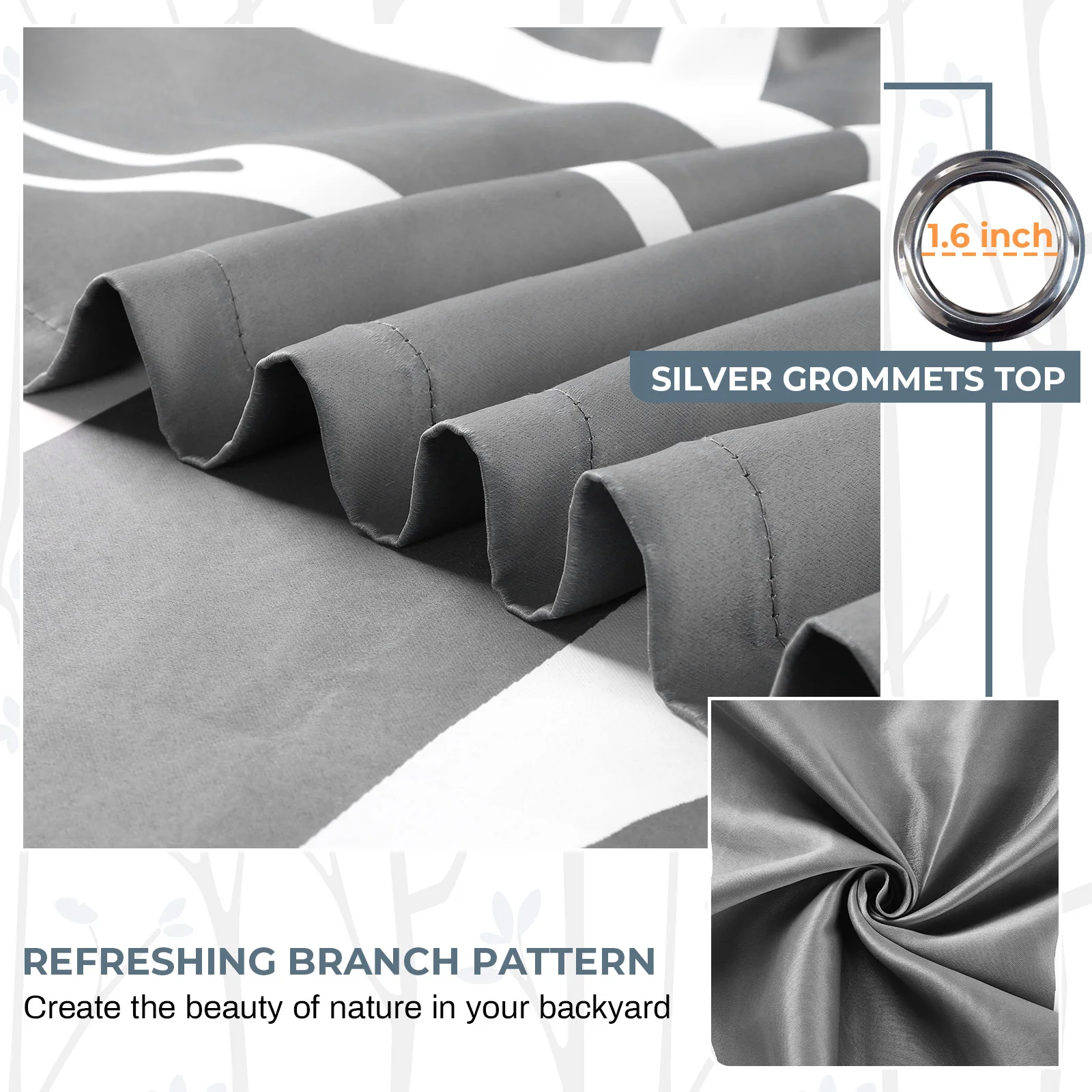 Outdoor Patio Waterproof Curtain Printed Tree Branch Windproof Blackout Drapes Heat Insulating Rod Pocket Voile sheer Curtains 6