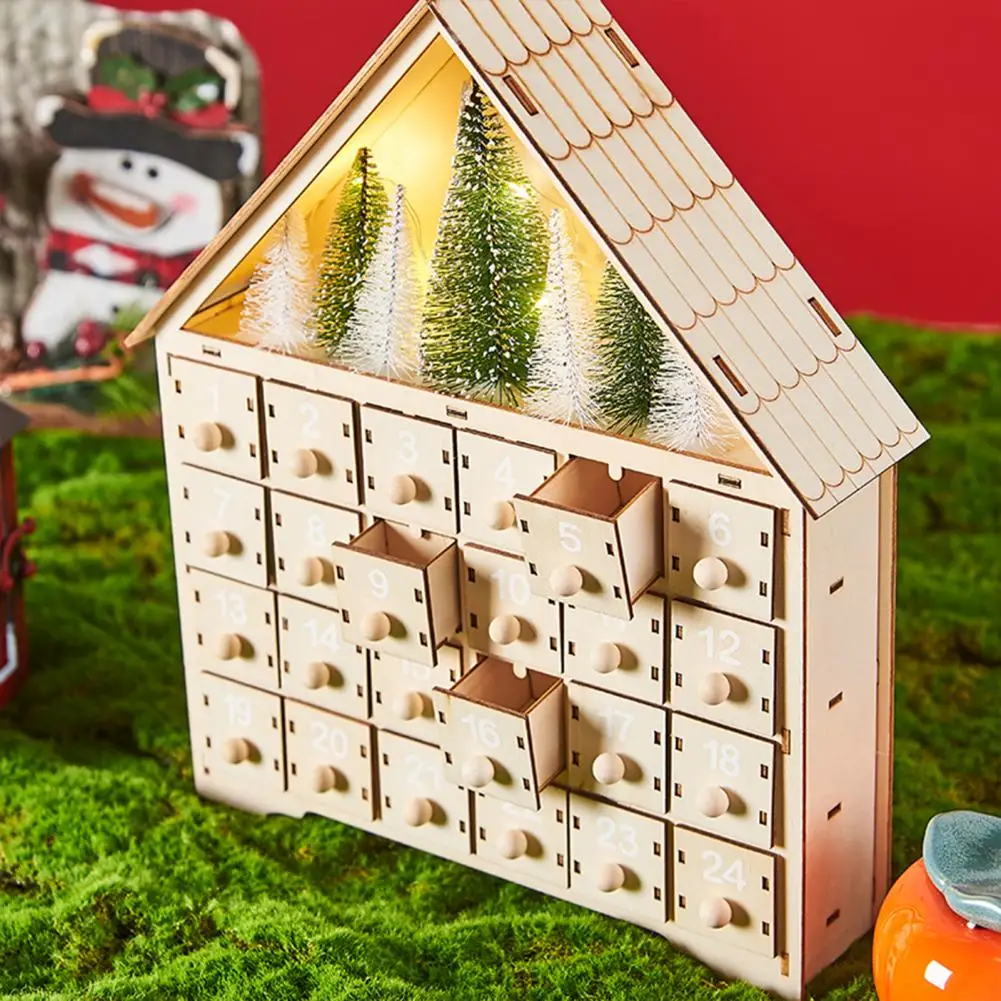 Wooden Christmas Advent Calendar With 24 Empty Storage Drawers House Shape  Christmas Countdown Calendar Home Decor - AliExpress