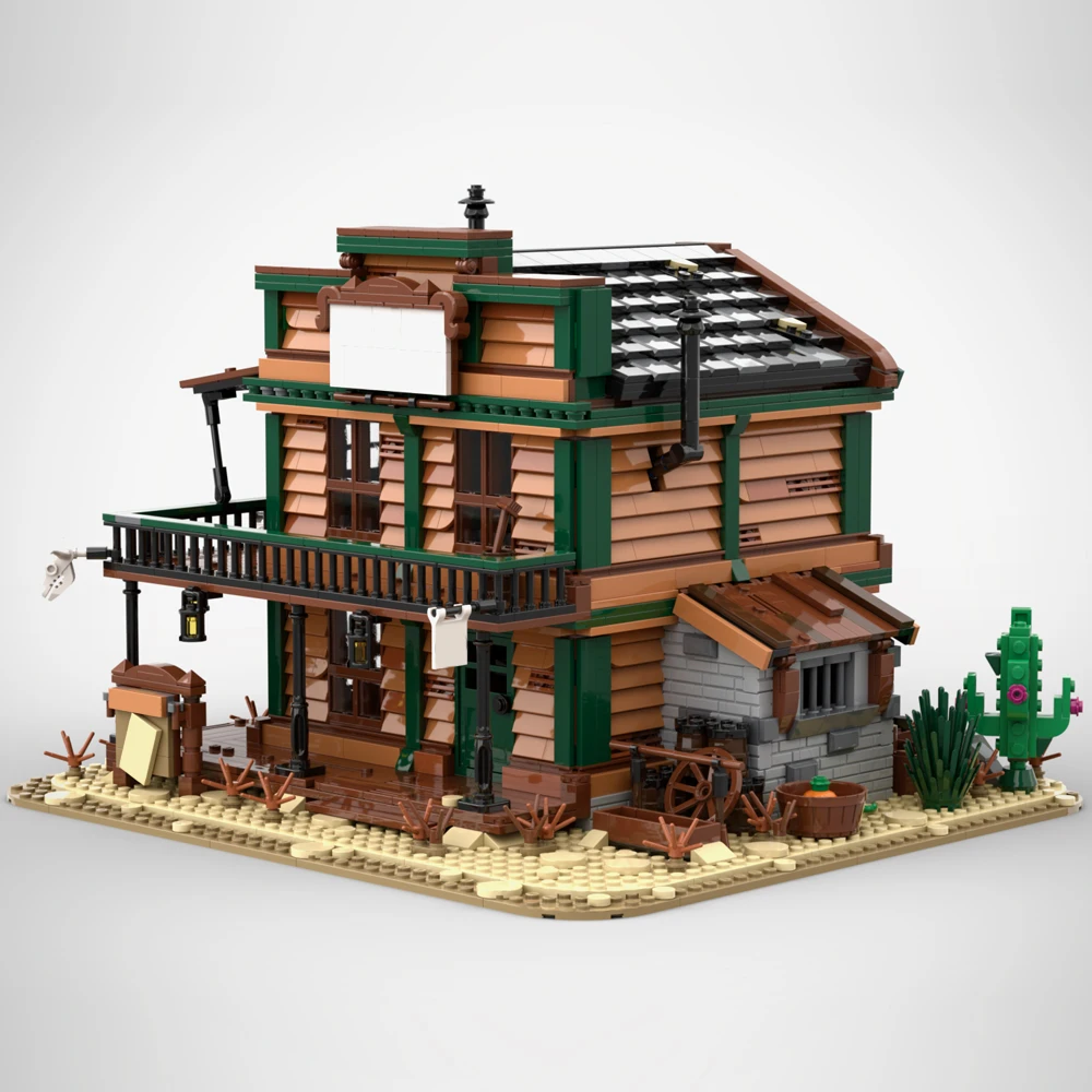 Moc Wild West Sheriffs Office Building Blocks Shooting Game Ideas Two-Story Staccated Model Bricks Collection Toys For Kids Gift
