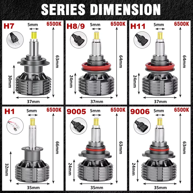 High-Performance LED Headlight and Fog Light Bulbs, 6000K, 12V, CANBUS-Compatible