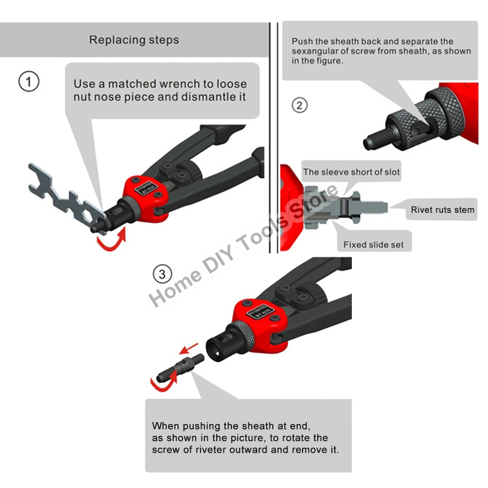 Riveter Gun Tool Hand Riveter Interchangeable Mandrel Insert Threaded Nut Rivet Drilling Rivet Tool M3-M12 Spare Part 4