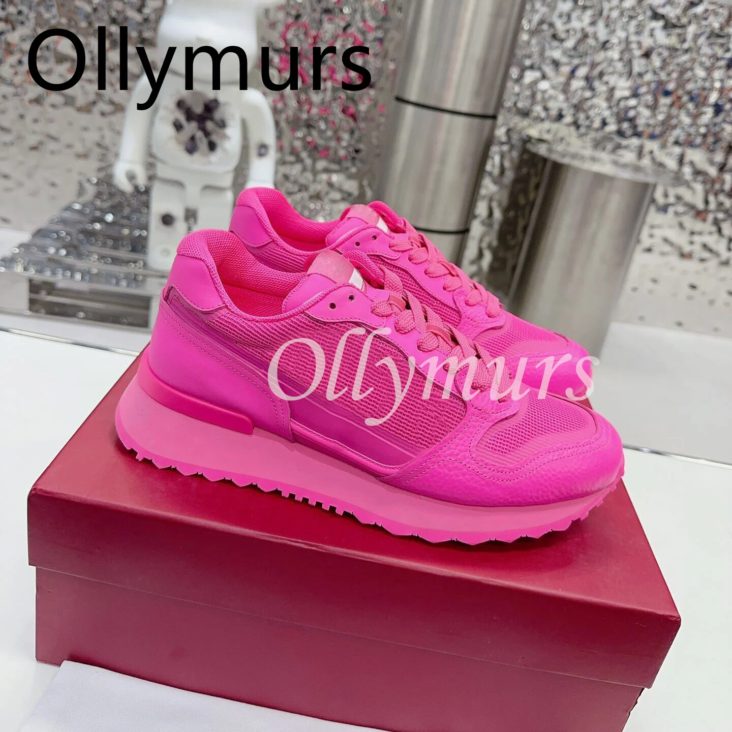

New White Shoes Red Pink Color Brand Vulcanized Shoes Leather Platform Sneakers Studded Tenis Flats Autumn Design