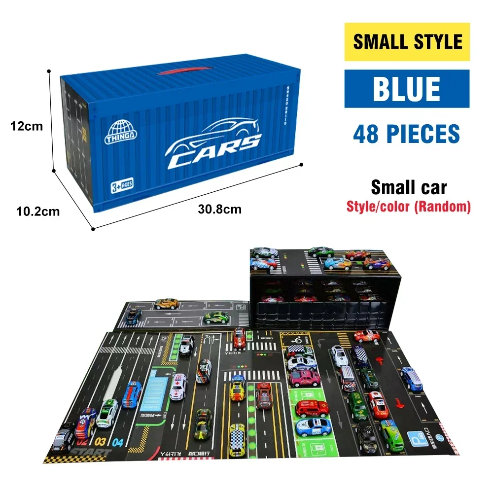 48Pcs Mini Inertial Car City Road Scene Large Gift Set Pull Back Engineering Car Set Child Kids Cartoon Toys 0-3 Birthday Gift